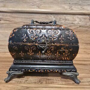 Vintage Coushatta Jewelry Trinket Box Clock Quartz